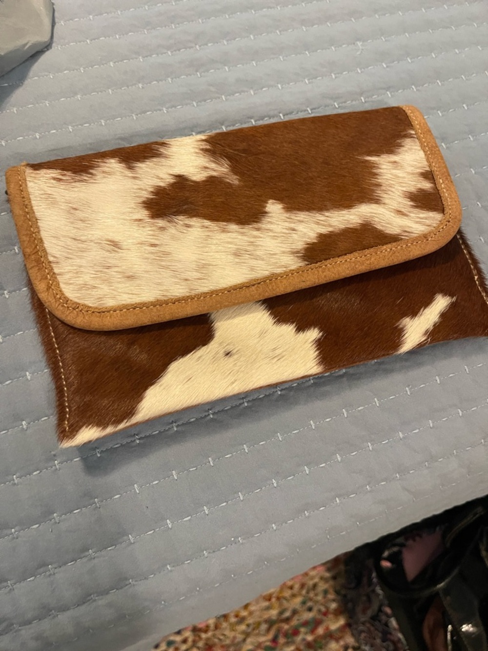 Myra ag Cowhide Hair-on Leather Clutch Brown & White